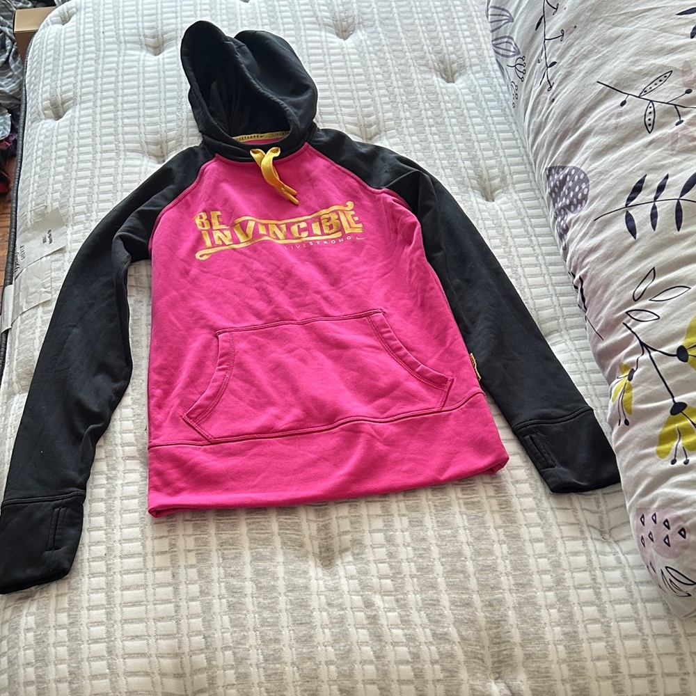 Nike Black and Pink Therma-Fit Hoodie with Yellow Drawstrings